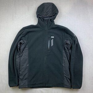 Helly Hansen Mens Jacket XL Black Full Zip Hooded Polartec Fleece Hybrid Outdoor